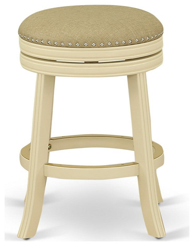 Swivel Backless Barstool 24'' Seat Height, Linen White Leg, F12-02 Pu Leather