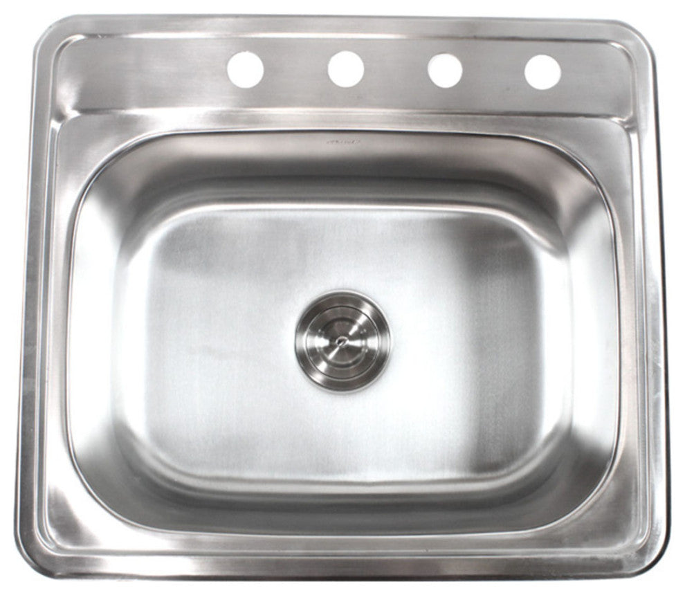 Topmount Stainless Steel 25"x22"x9" 4-Hole Single Bowl Kitchen Sink With Faucet