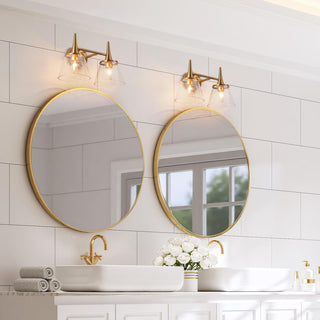 LNC 14" 2-Light Polished Gold With Seeded Glass Modern Vanity Light