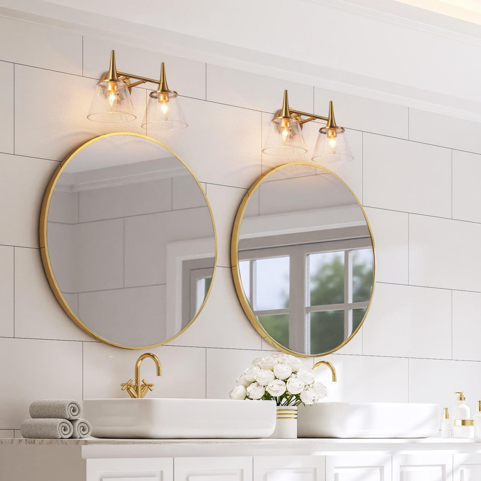 LNC 14" 2-Light Polished Gold With Seeded Glass Modern Vanity Light