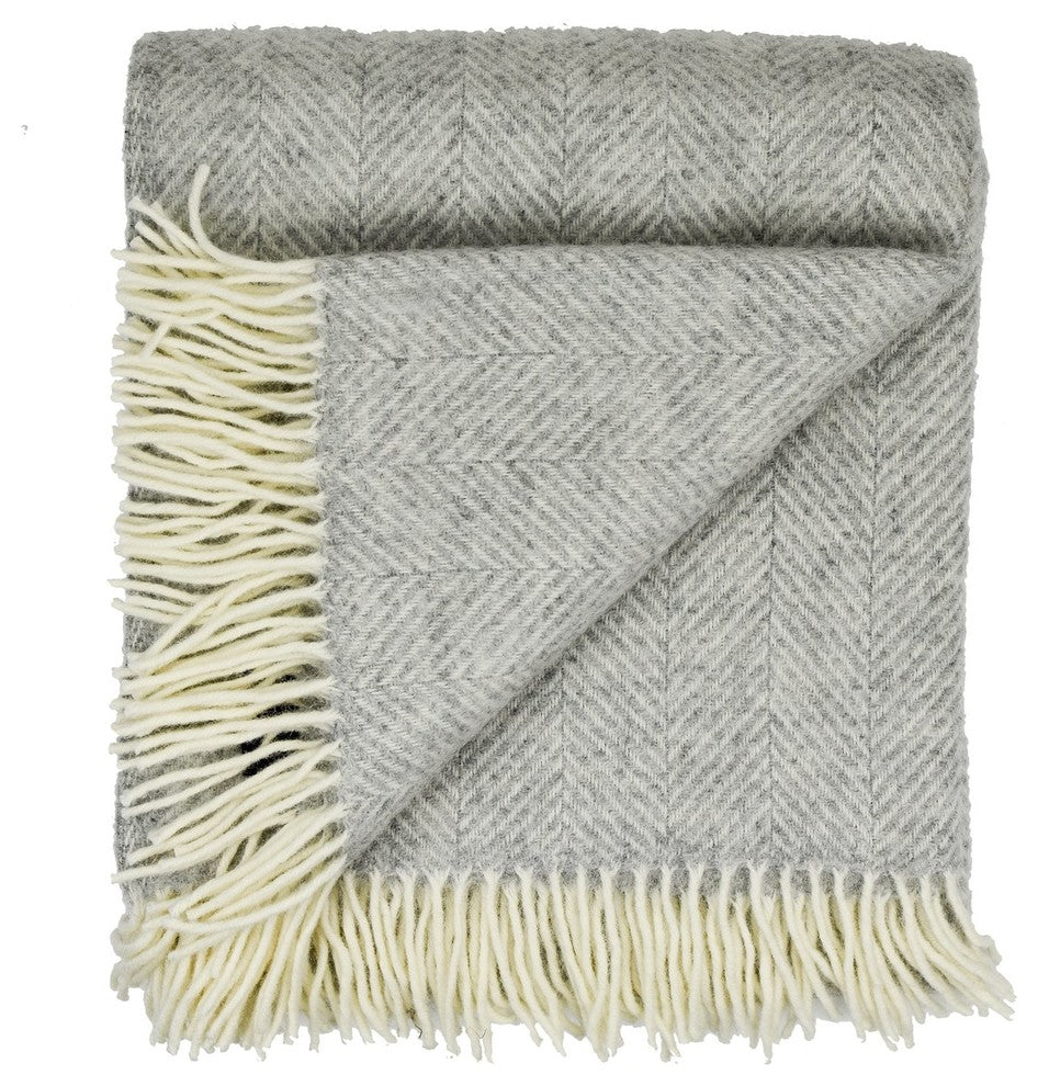 Highland Tweed Herringbone Pure New Wool Throw, Silver