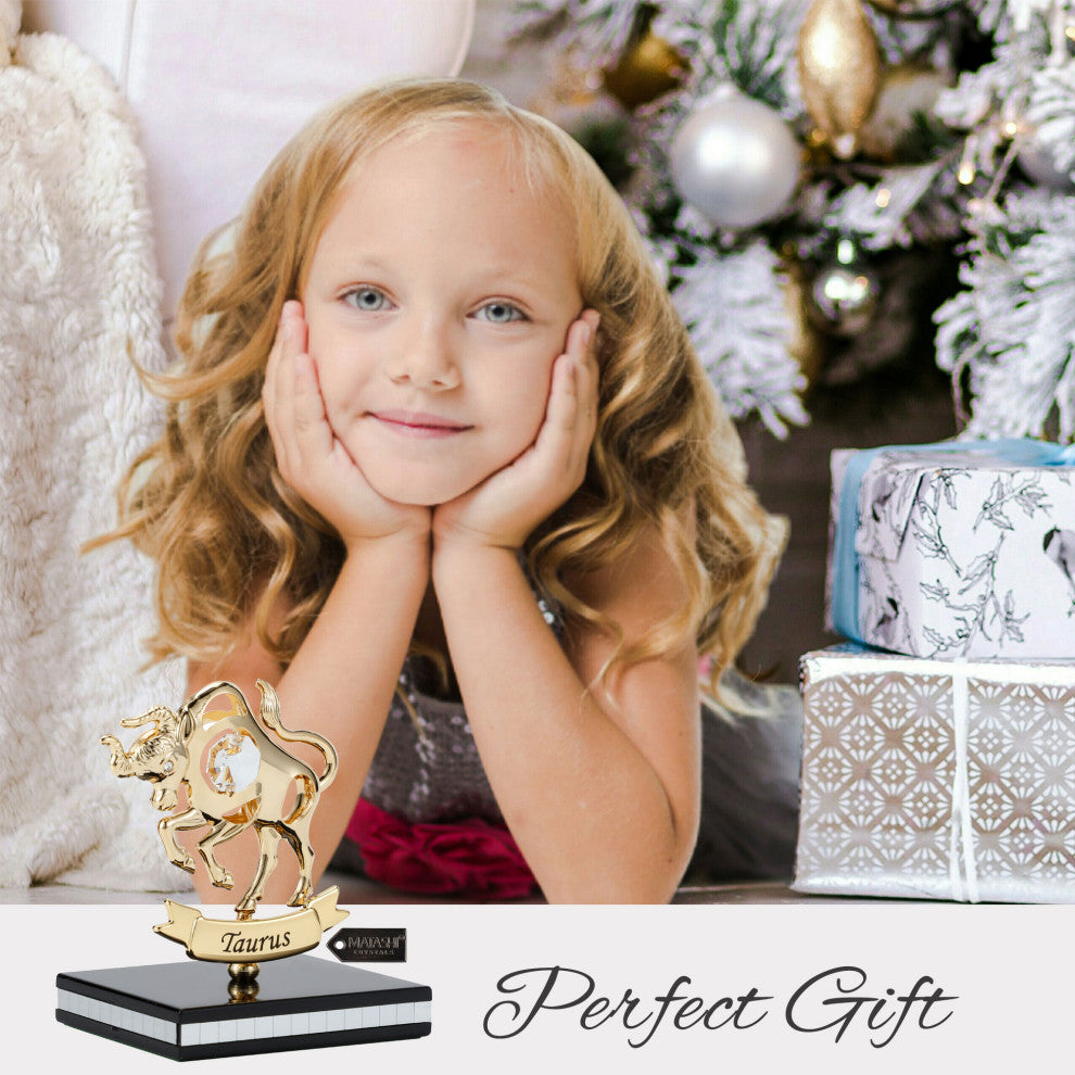 Matashi 24K Gold Plated Zodiac Astrological Figurine With Crystals, Taurus