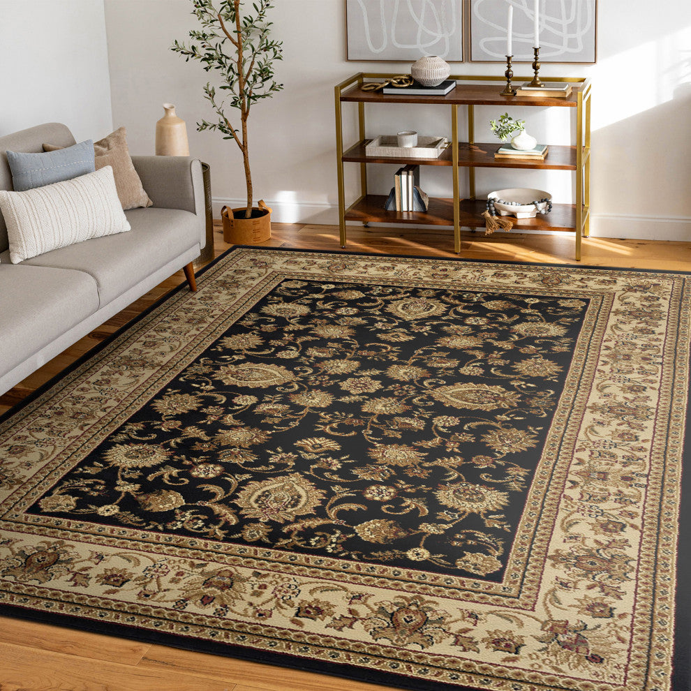 Gabrielle Traditional Oriental Black Rectangle Area Rug, 5'x7'