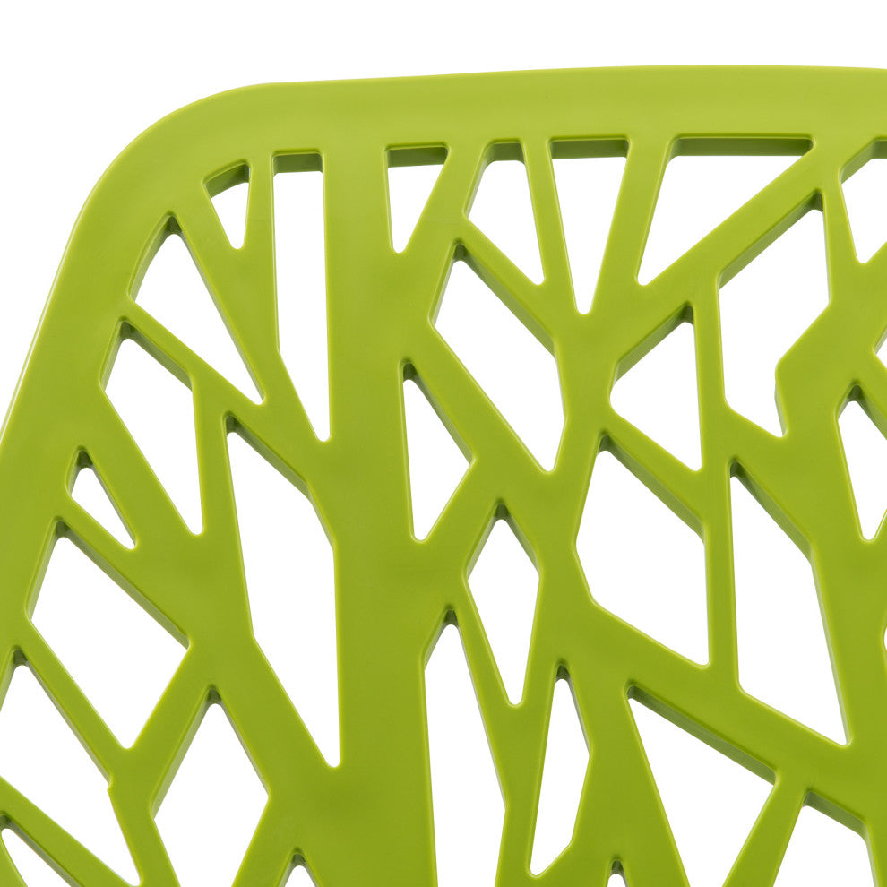 LeisureMod Modern Asbury Dining Chair With Chromed Legs, Set of 4 Green