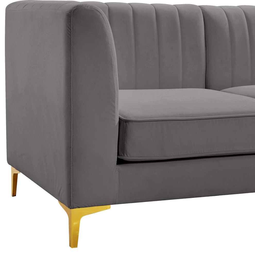 Alina Velvet Modular U-Shaped Sectional, Grey, 6-Piece: 4 Armless Chair, 2 Corner Chair