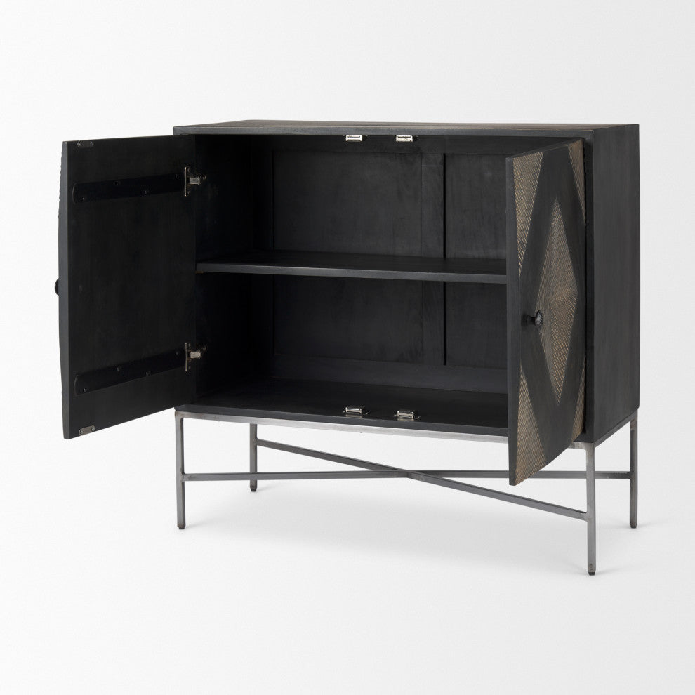 Hogarth Dark Brown Solid Wood With Silver Iron Frame Accent Cabinet