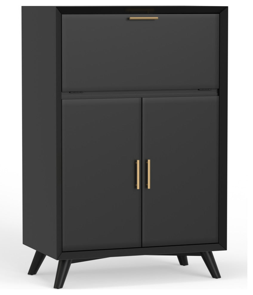 Flynn Large Bar Cabinet With Drop Down Tray, Black