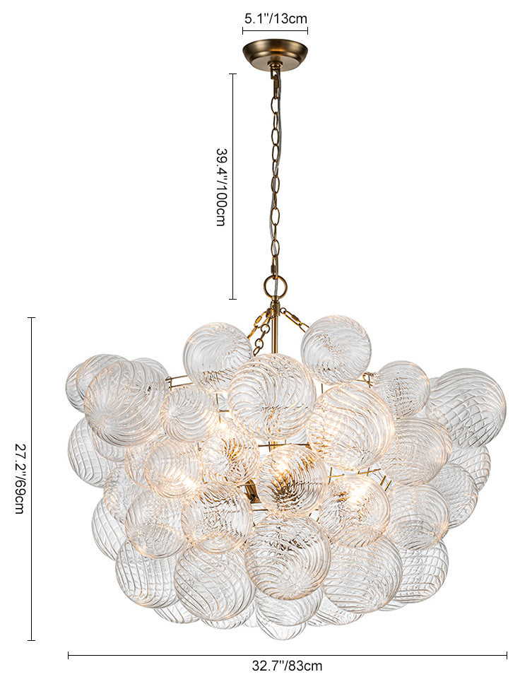 Contemporary Clear Ribbed Bubble Chandelier, Brass, 8 Lights