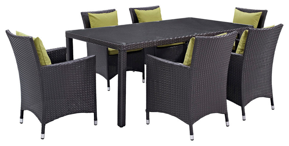 Modway Convene 7 Piece Outdoor Patio Dining Set, Espresso Peridot