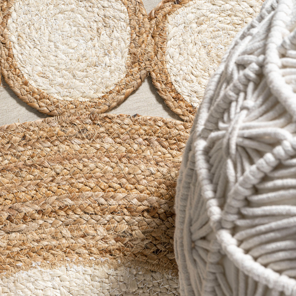 Skye Two-Tone Jute Circle Border Round Area Rug, 6' Round