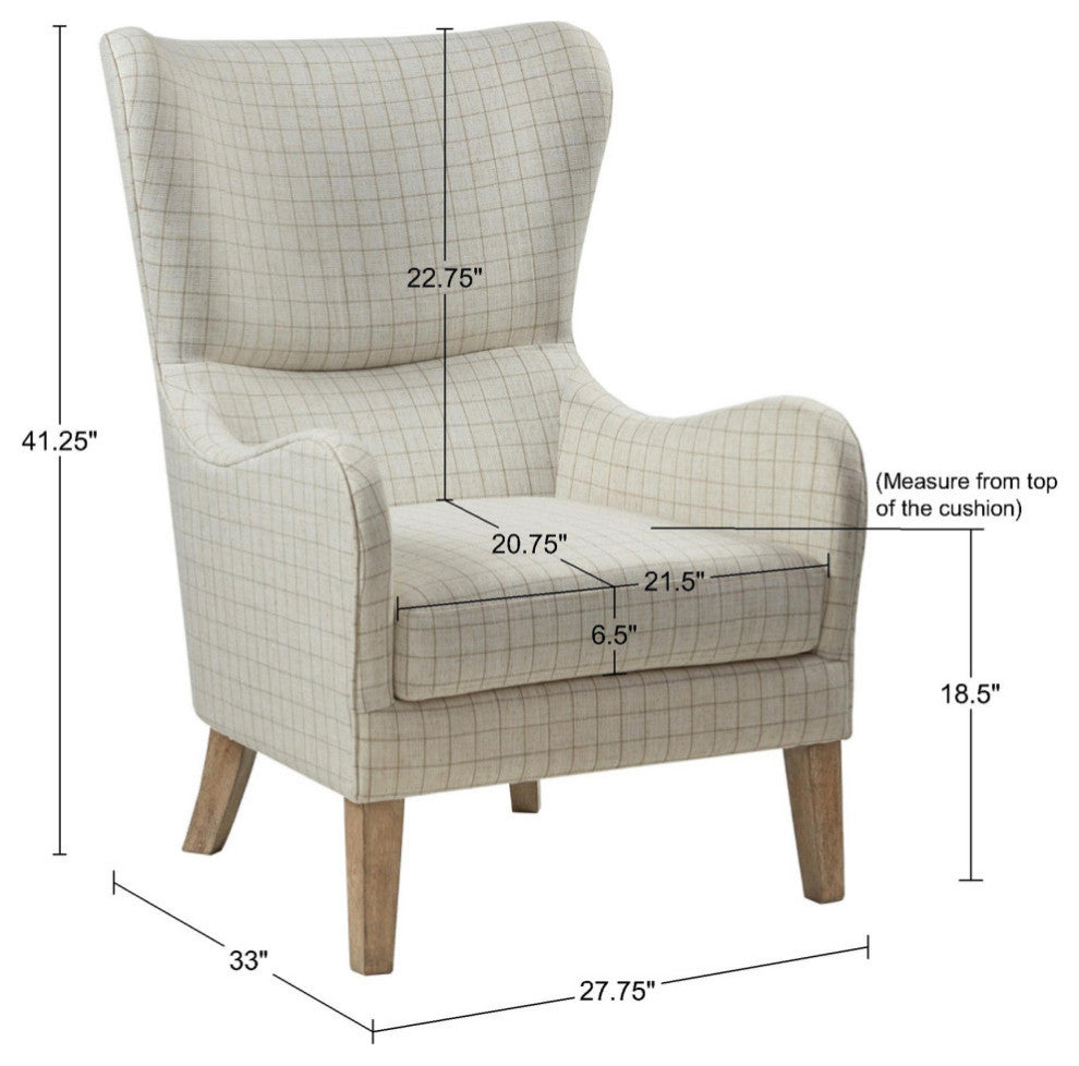 Madison Park Arianna Swoop Wing Chair, Linen