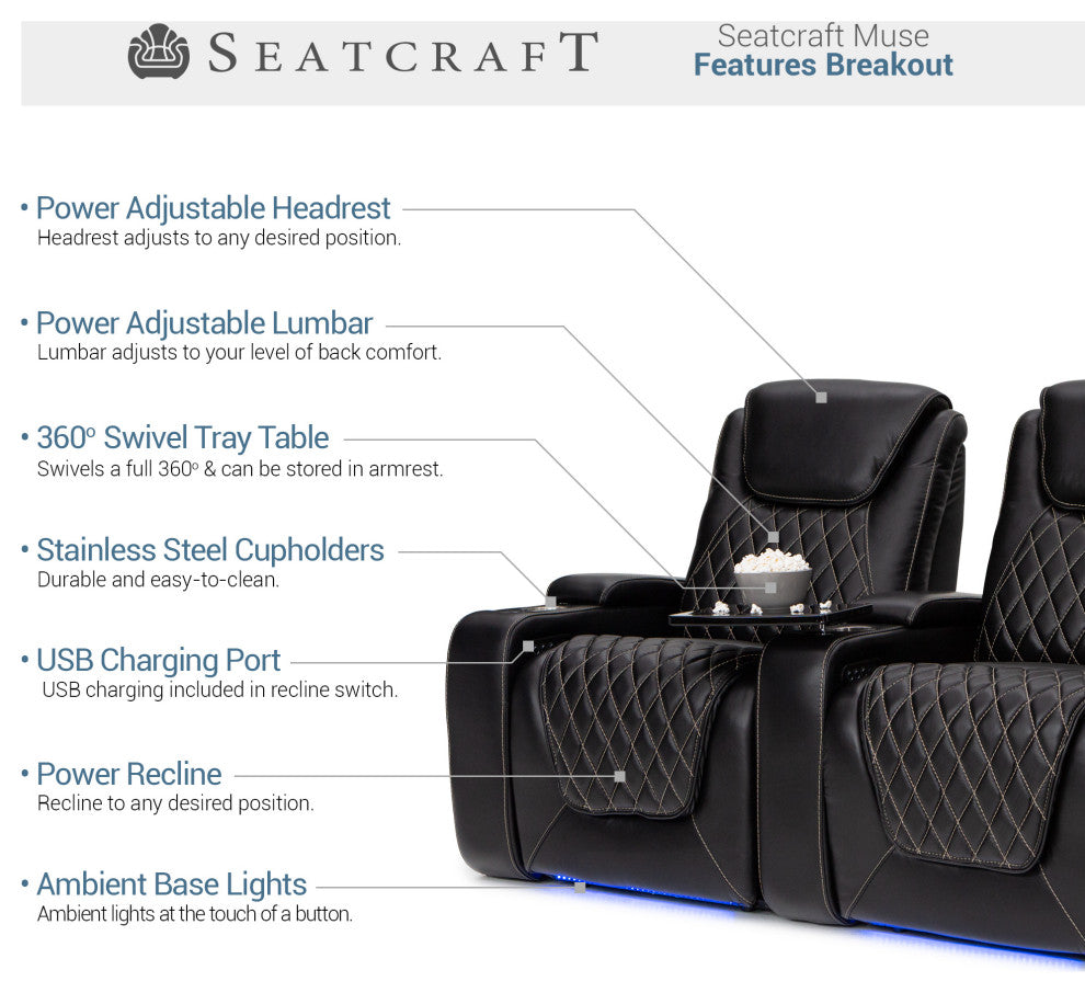 Seatcraft Muse Home Theater Seating, Black, Row of 2