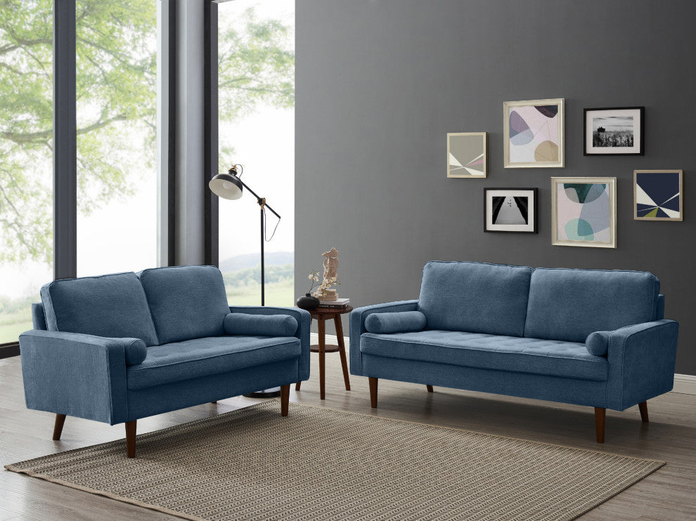 The Benard II Linen Square Arm Sofa, Steel Blue