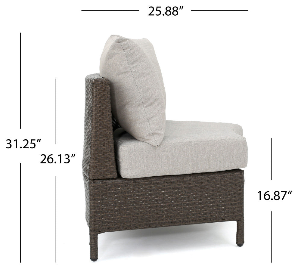 Harper Outdoor Wicker Curved Loveseat Sectional With Cushions, Brown/Gray