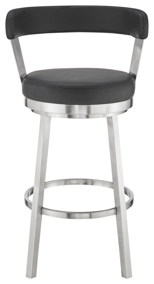 Bryant Swivel Stool, Brushed Stainless Steel/Black, Bar Height