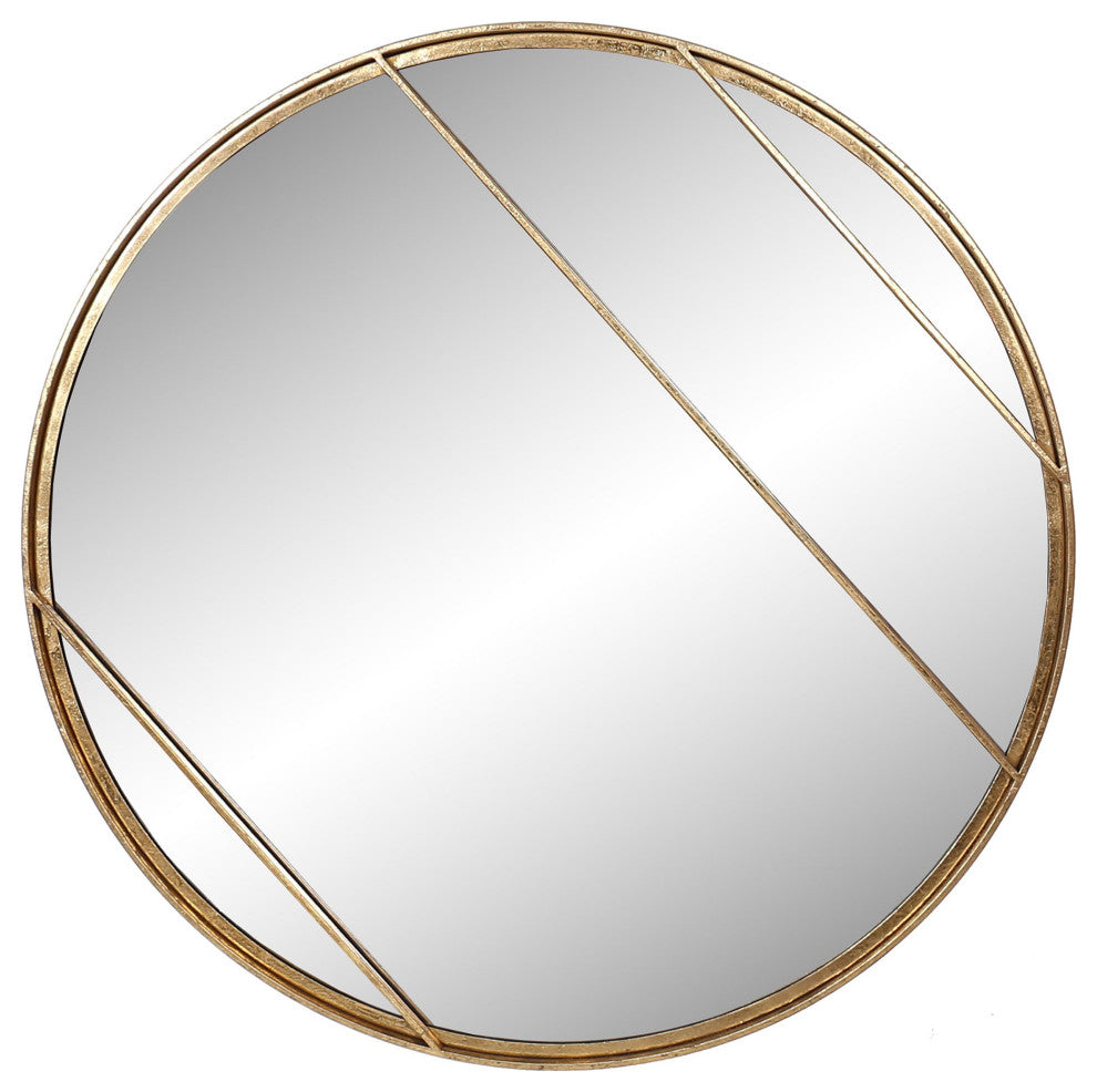 Line Accent Mirror Gold Metal Round Wall Mirror 28"H28"Wx1"D
