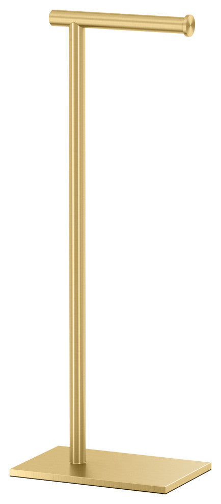 Square Freestanding Toilet Paper Holder, Brushed Brass, Single