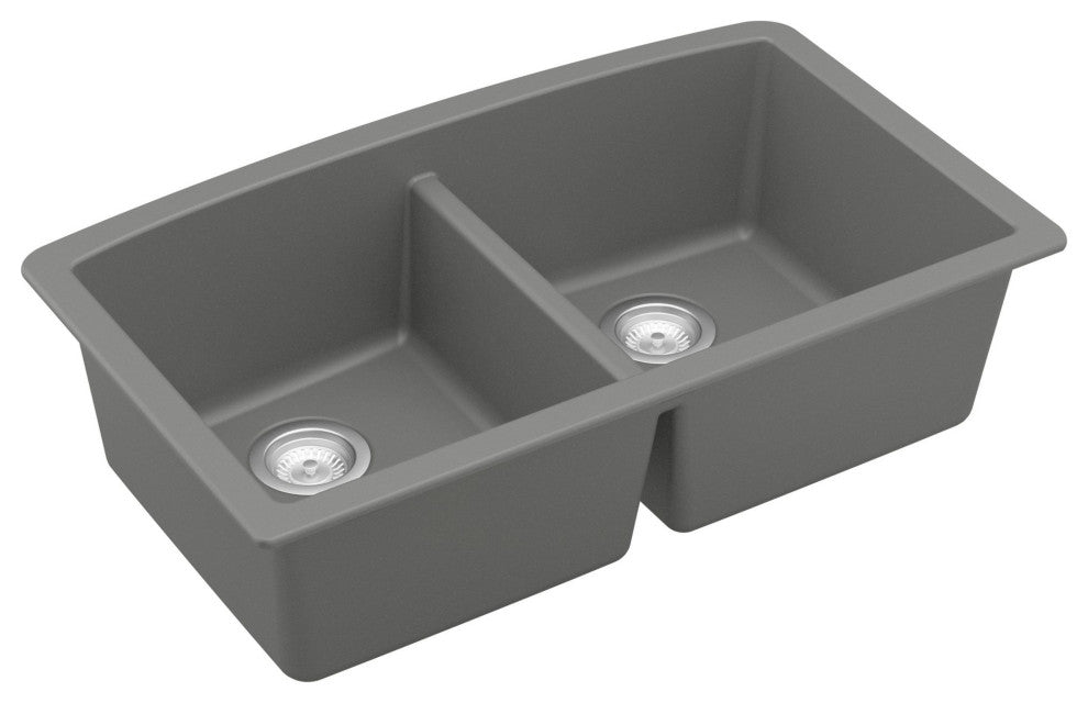 Karran Undermount Quartz 32" 50/50 Double Bowl Kitchen Sink Kit, Grey