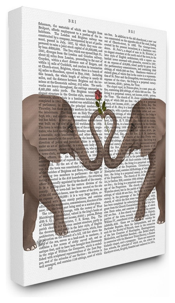 Elephants Heart Rose Book Page Illustration XXL Canvas Wall Art, 30"x40"
