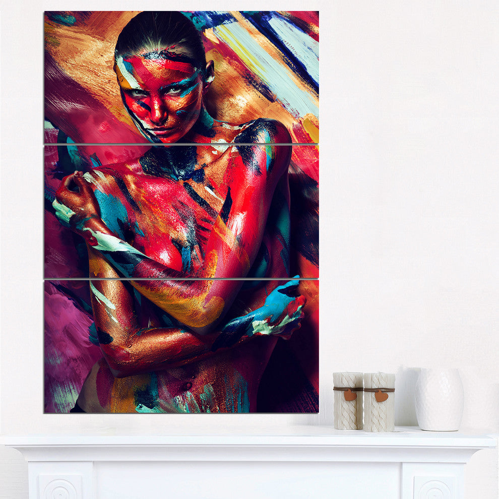 "Girl in Paint" Metal Wall Art, 3 Panels, 28"x36"
