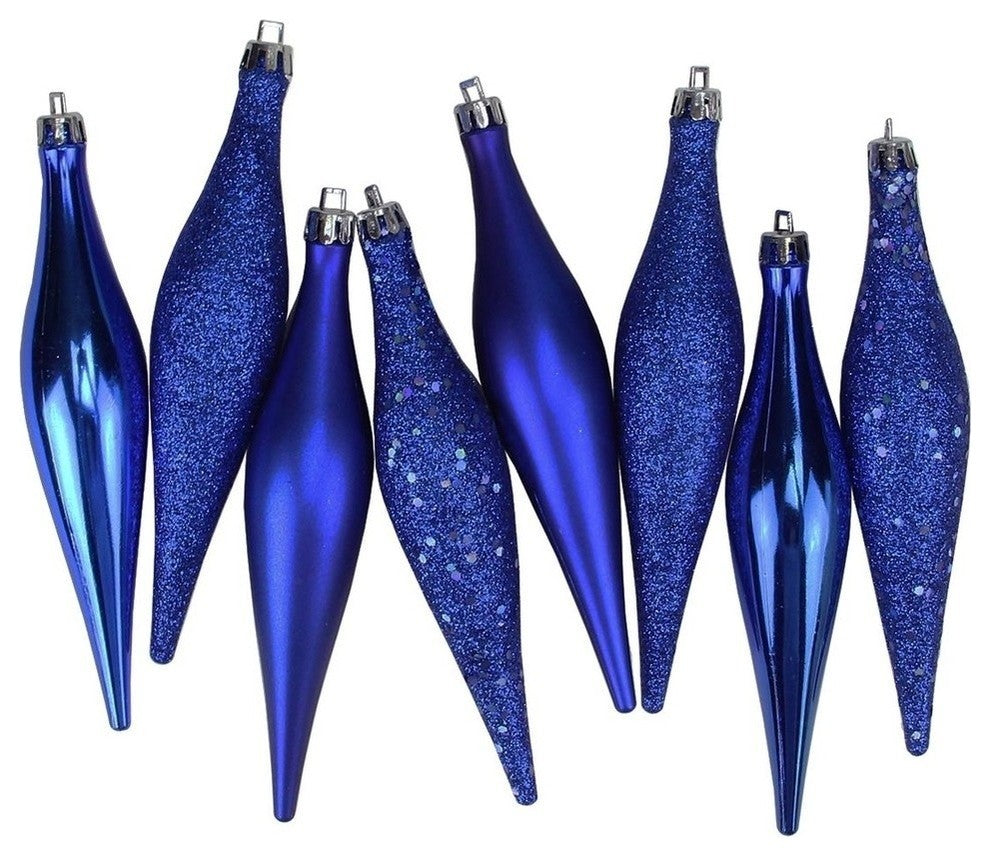 Shatterproof 4-Finish Finial Drops Christmas Ornaments, 5.5", 8-Piece Set