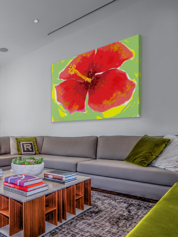 Marmont Hill, "Red Hibiscus" by Arthur Pina Painting on Wrapped Canvas, 24x16