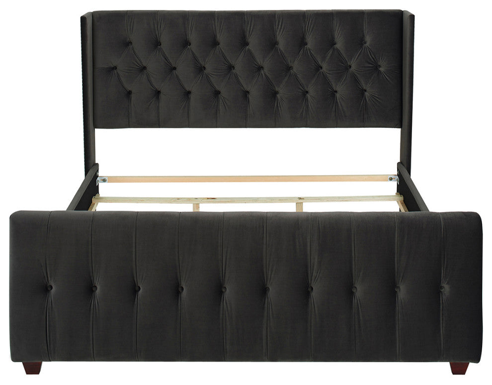 David Tufted Wingback Upholstered Bed, Dark Charcoal Gray Velvet, King