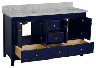 Abbey 60" Bath Vanity, Base: Royal Blue, Top: Carrara Marble, Double Vanity