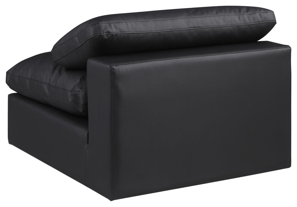 Comfy Beige Linen Textured Fabric Modular Chair, Black, Vegan Leather, Armless Chair