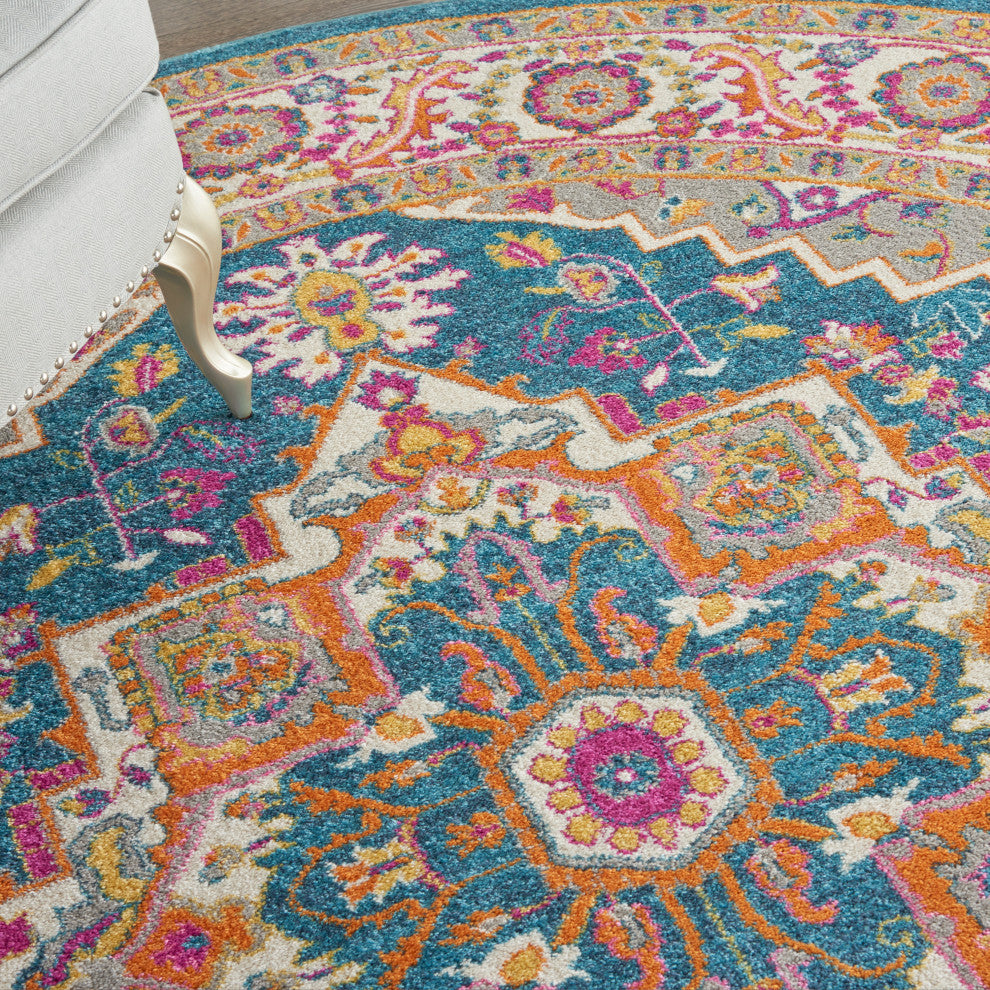 Nourison Passion 8' x Round Teal Multicolor Bohemian Indoor Area Rug