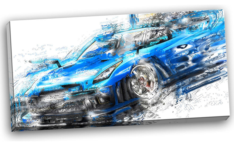 "Burning Rubber Blue Super Car" Canvas Painting