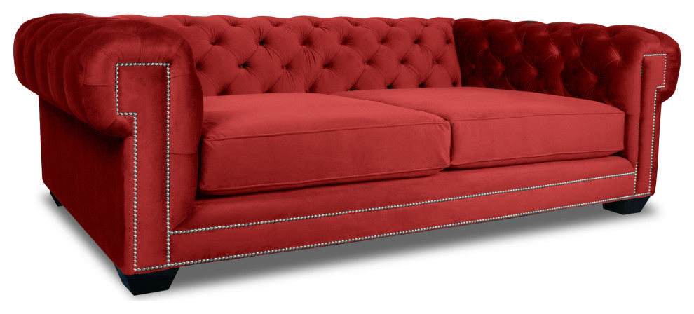 Nativa Interiors Cornell Chesterfield 90" Sofa, Red, Deep Plush Depth