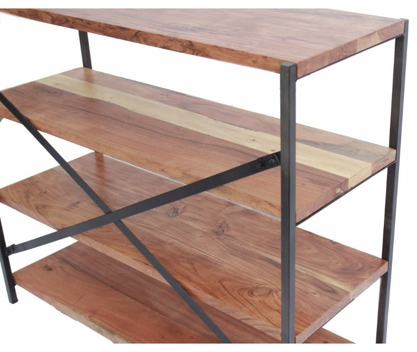 The Urban Port Industrial Design 4 Shelves Wood and Iron Bookshelf