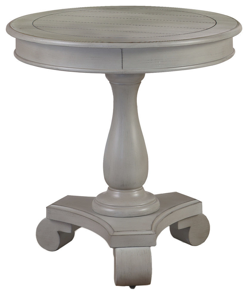 Transitional Antique Living Room Round End Table, Antique Gray