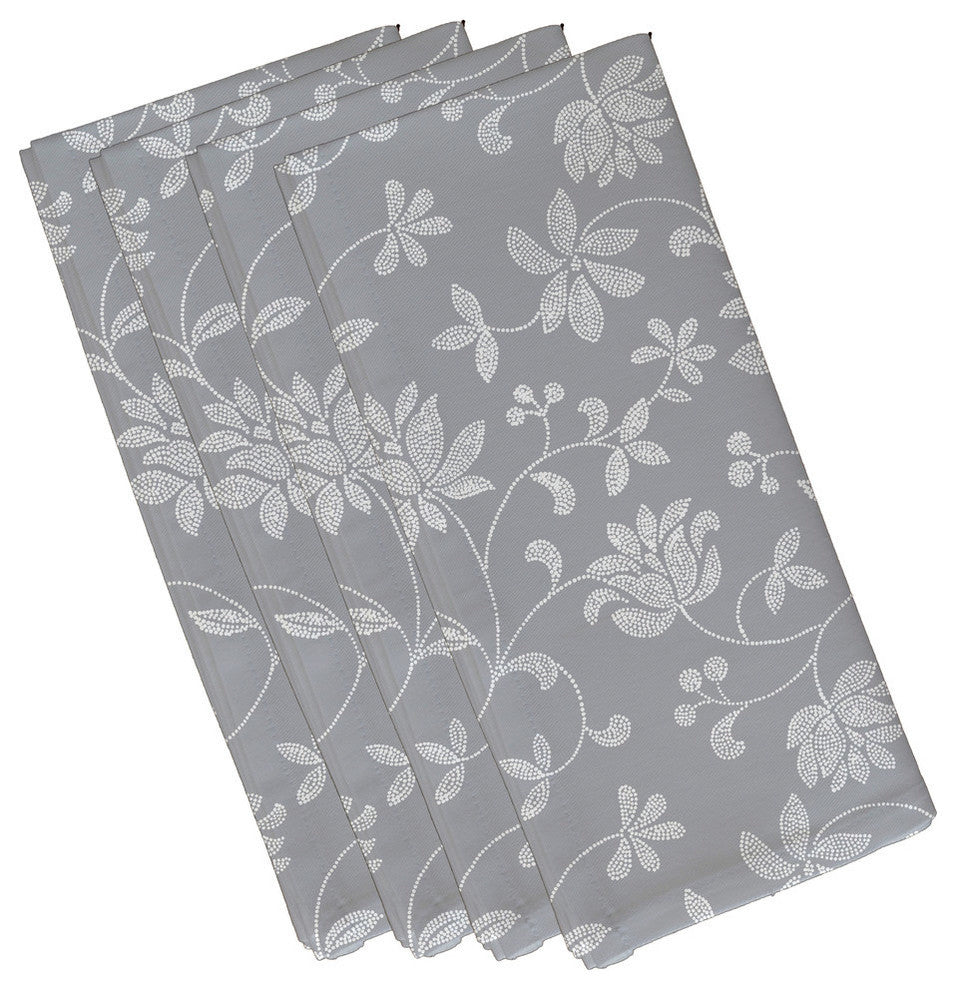 Traditional Floral, Floral Print Napkin, Gray, Set of 4