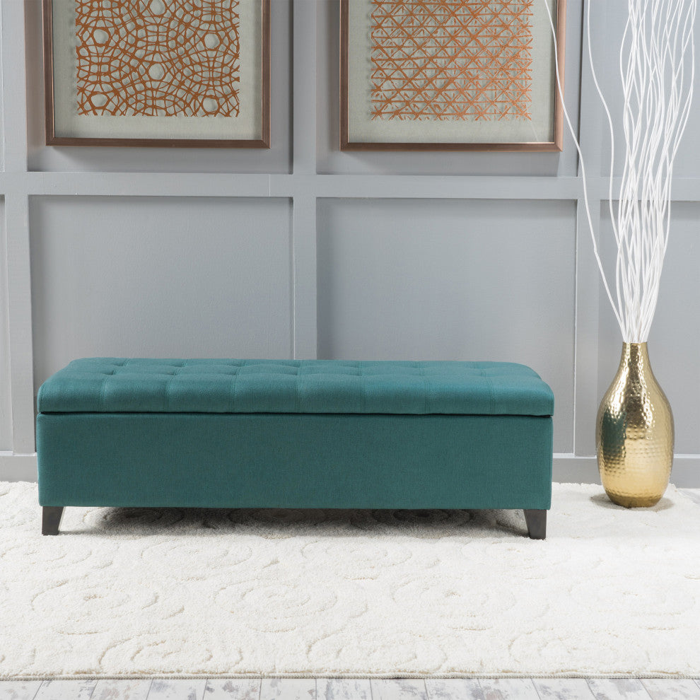 GDF Studio Sterling Fabric Tufted Storage Ottoman, Dark Teal