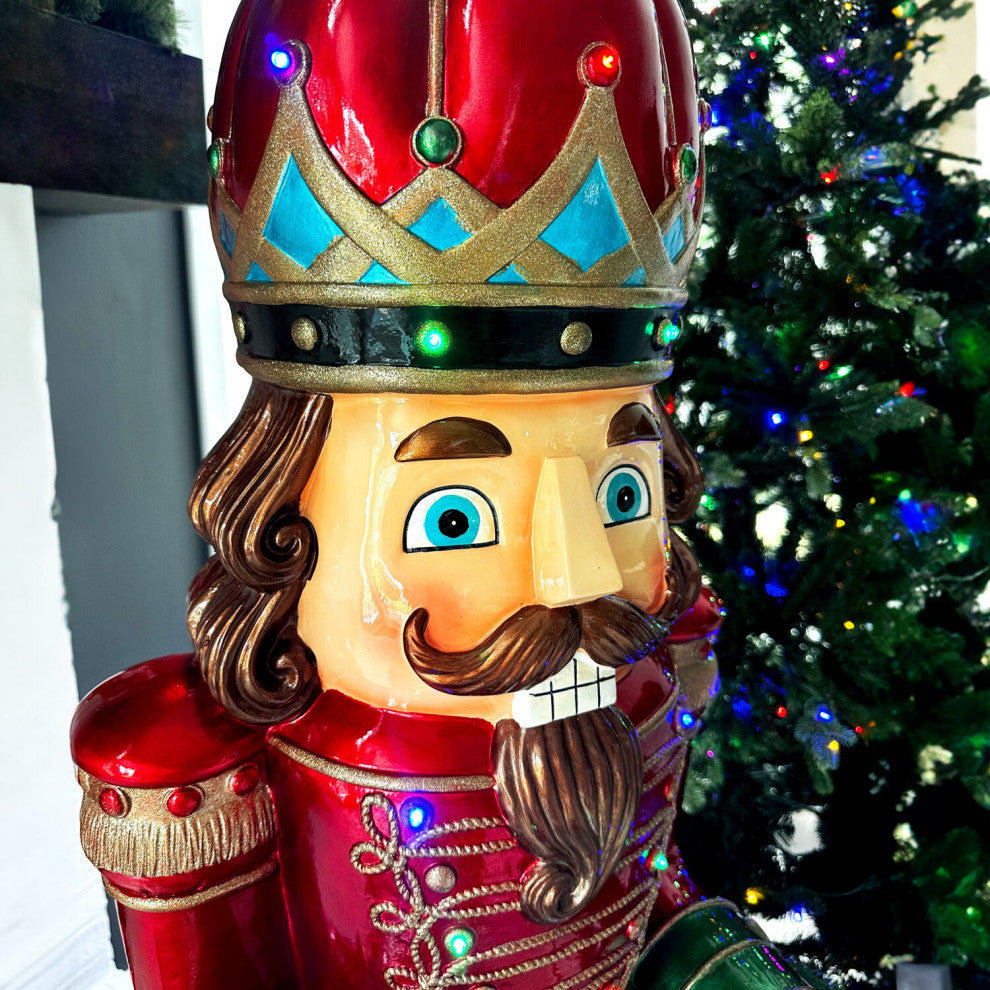 5' Nutcracker Playing Snare Drum WithMoving Hands, Music, Timer, 20 LED Lights