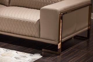 Mia Bella Gianna Leather Loveseat - Light Coffee/Rose Gold