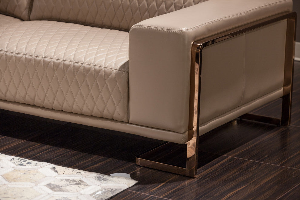 Mia Bella Gianna Leather Loveseat - Light Coffee/Rose Gold
