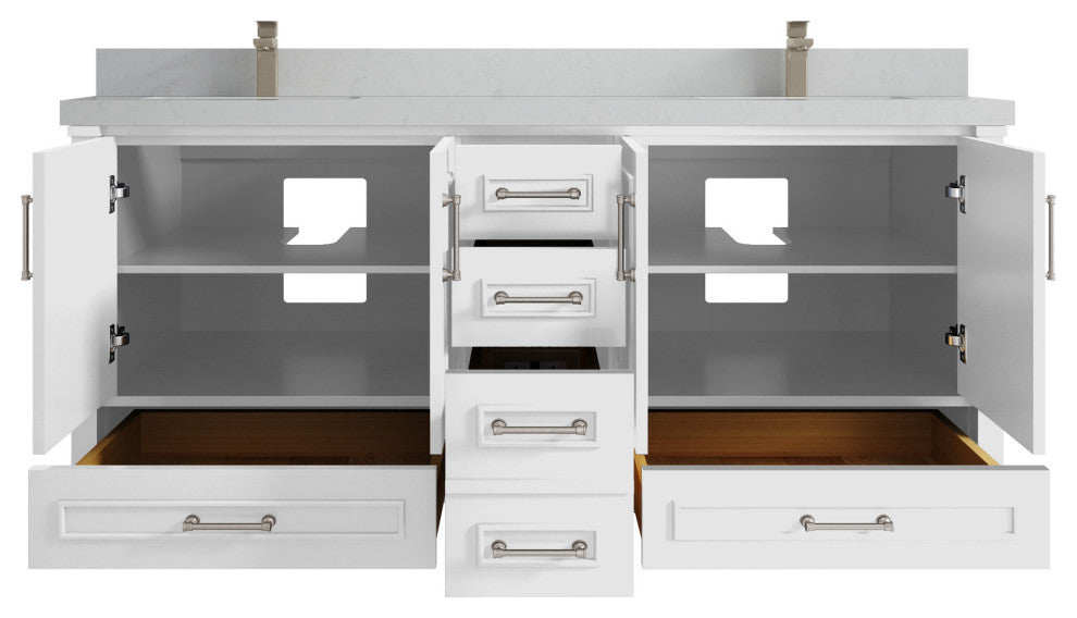 Aberdeen 72 Double Sink Bath Vanity in White 2" Carrara Quartz