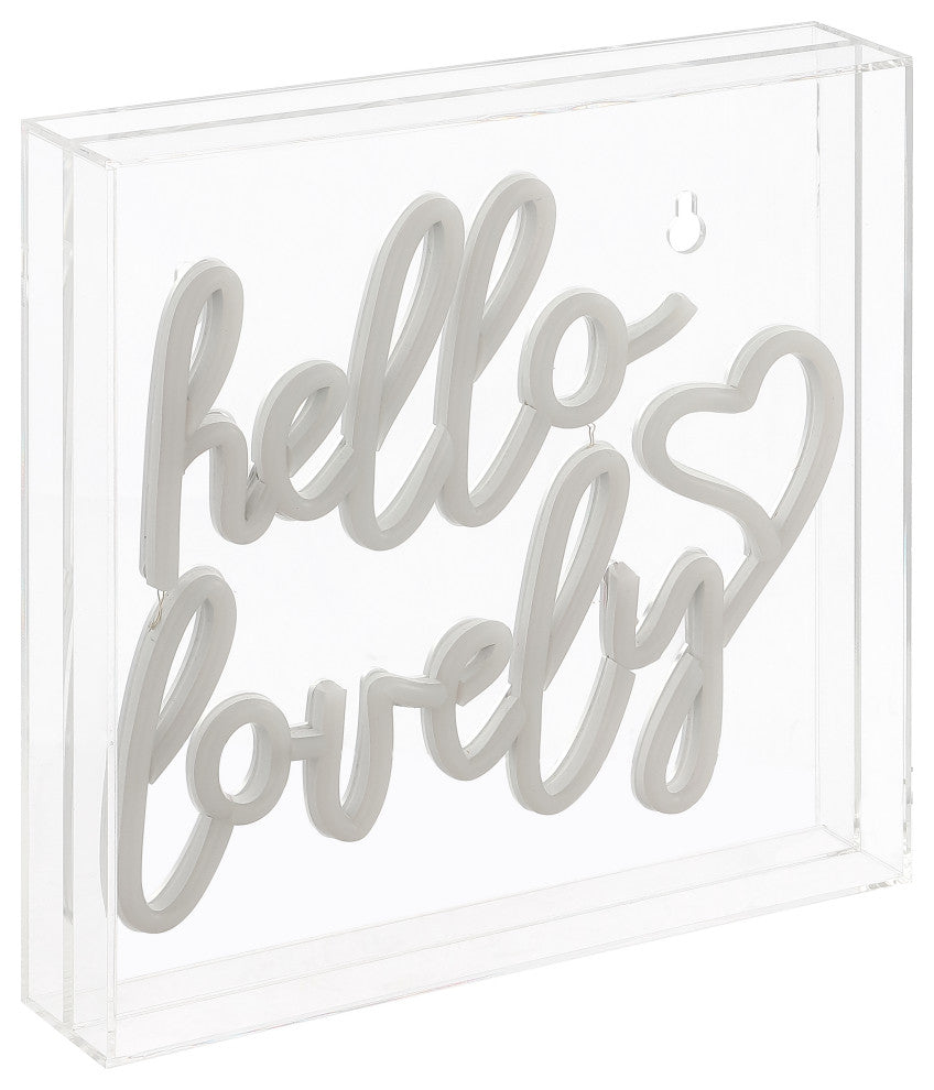 Hello Lovely 10" Square Acrylic Box USB Operated LED Neon Light, Pink