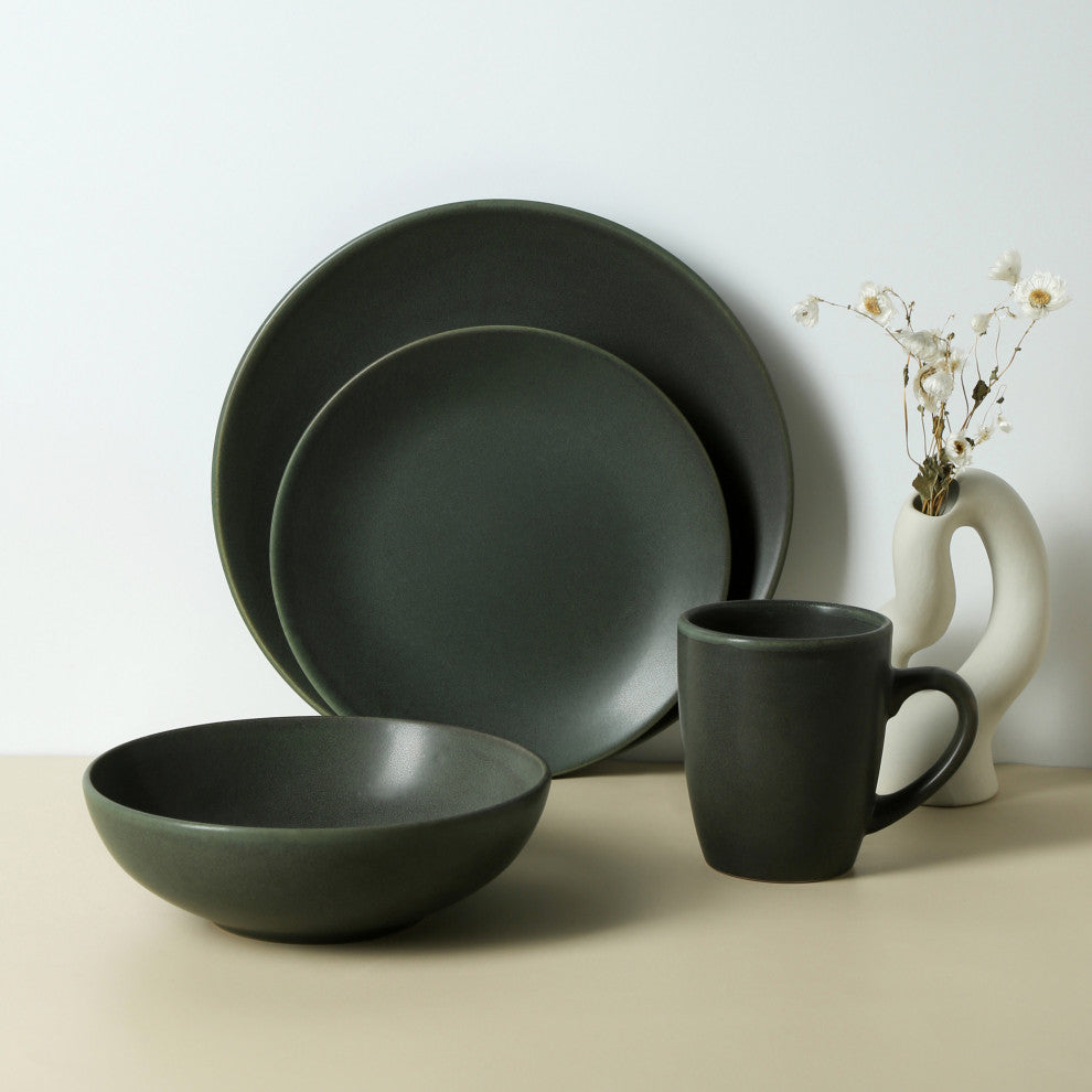 Stone Lain Grao Stoneware Dinnerware Set, Green, 16-Piece