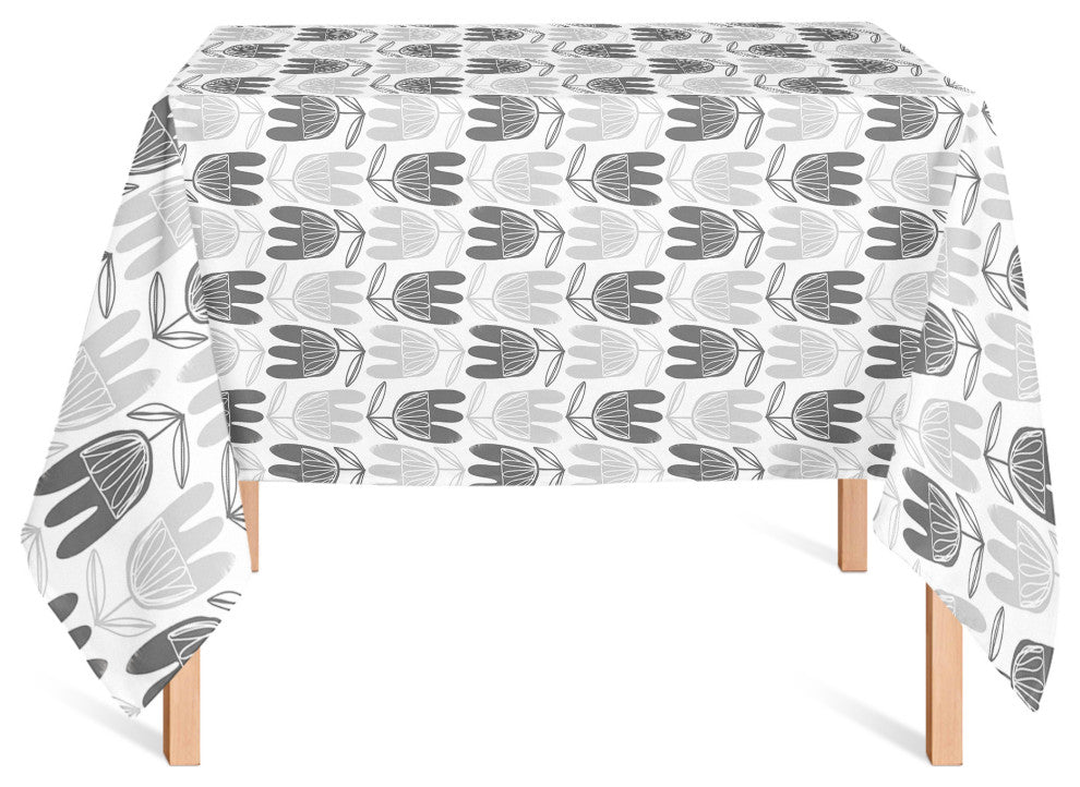 Mid Mod Gray Florals 58x58 Tablecloth