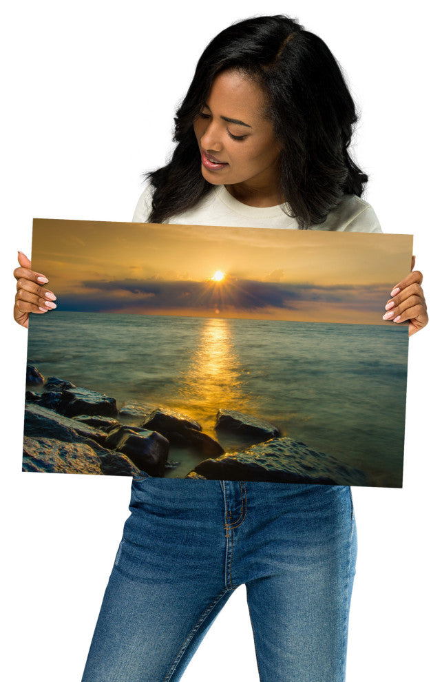 Sunset On Ocean, Sea, Beach Landscape Photo Unframed Wall Art Print, 12" X 18"
