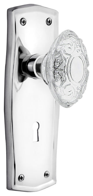 Prairie Plate Double Dummy, Keyhole Crystal Victorian Knob, Bright Chrome