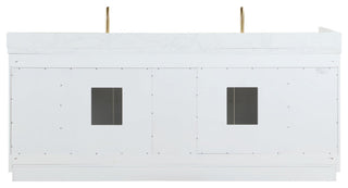 Gavino Vanity With Grain White Composite Stone Top, White/Brushed Gold, 84", With Mirror