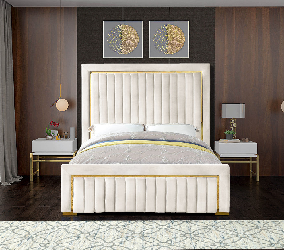 Dolce Velvet Upholstered Bed, Cream, King