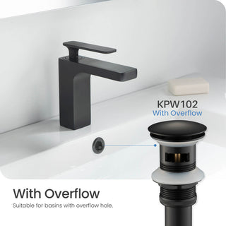 Pop Up Drain Stopper Full Cover with overflow "“ KPW102, Matte Black