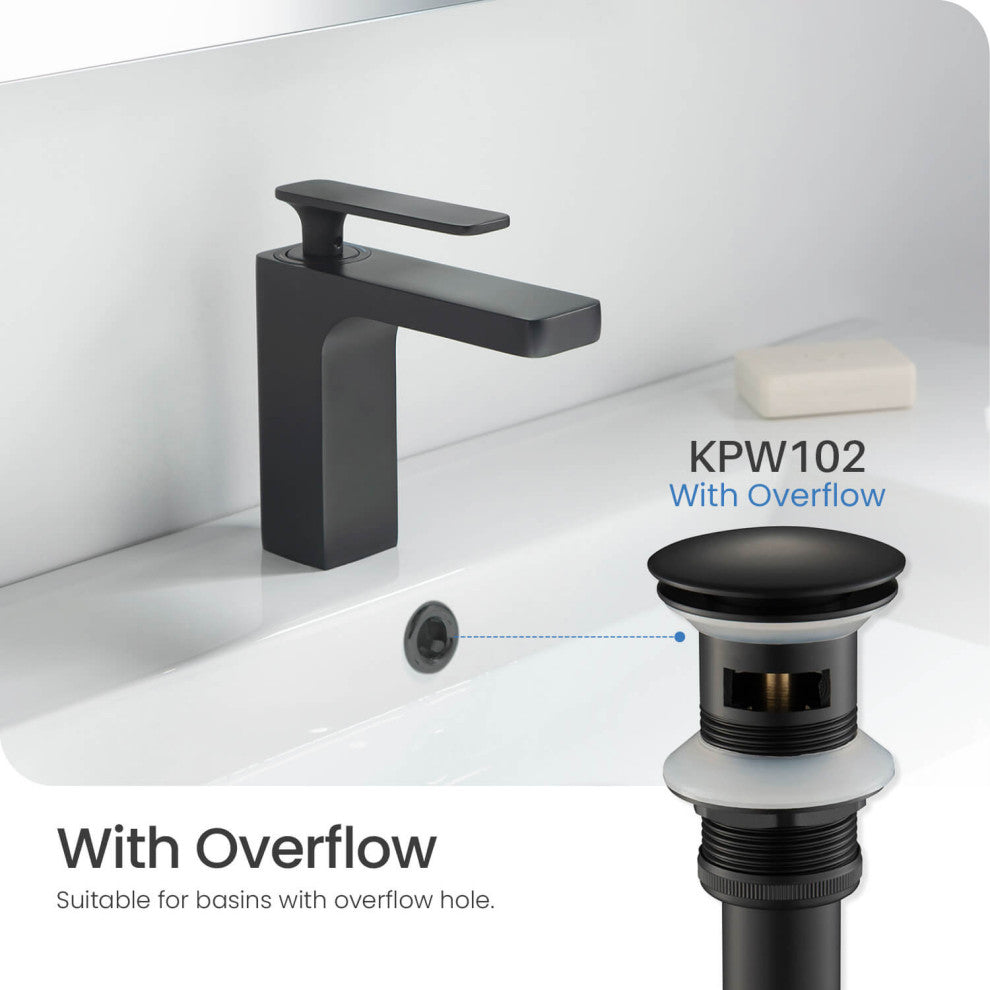 Pop Up Drain Stopper Full Cover with overflow "“ KPW102, Matte Black