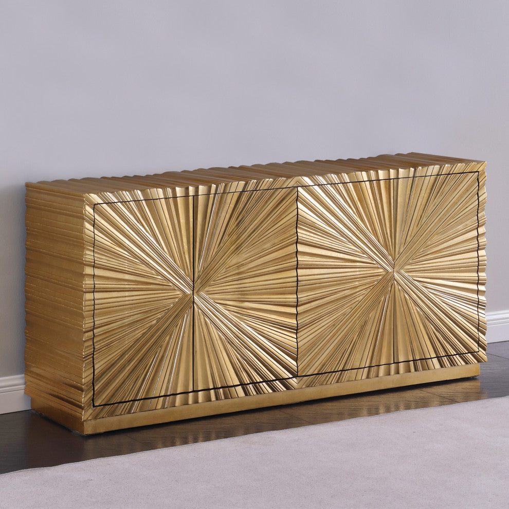 Tiffany Metallic Spiral Design Sideboard, Gold